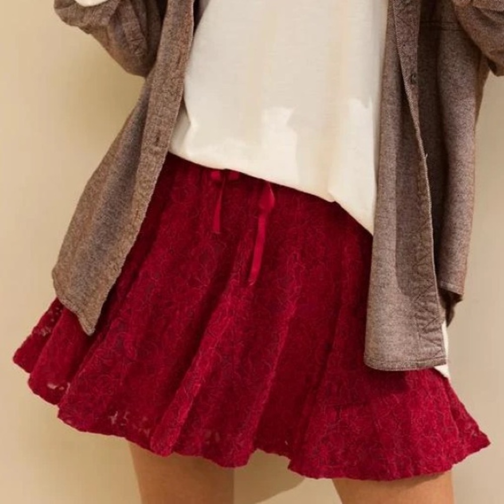 Aerie Red Lace Godet Skirt